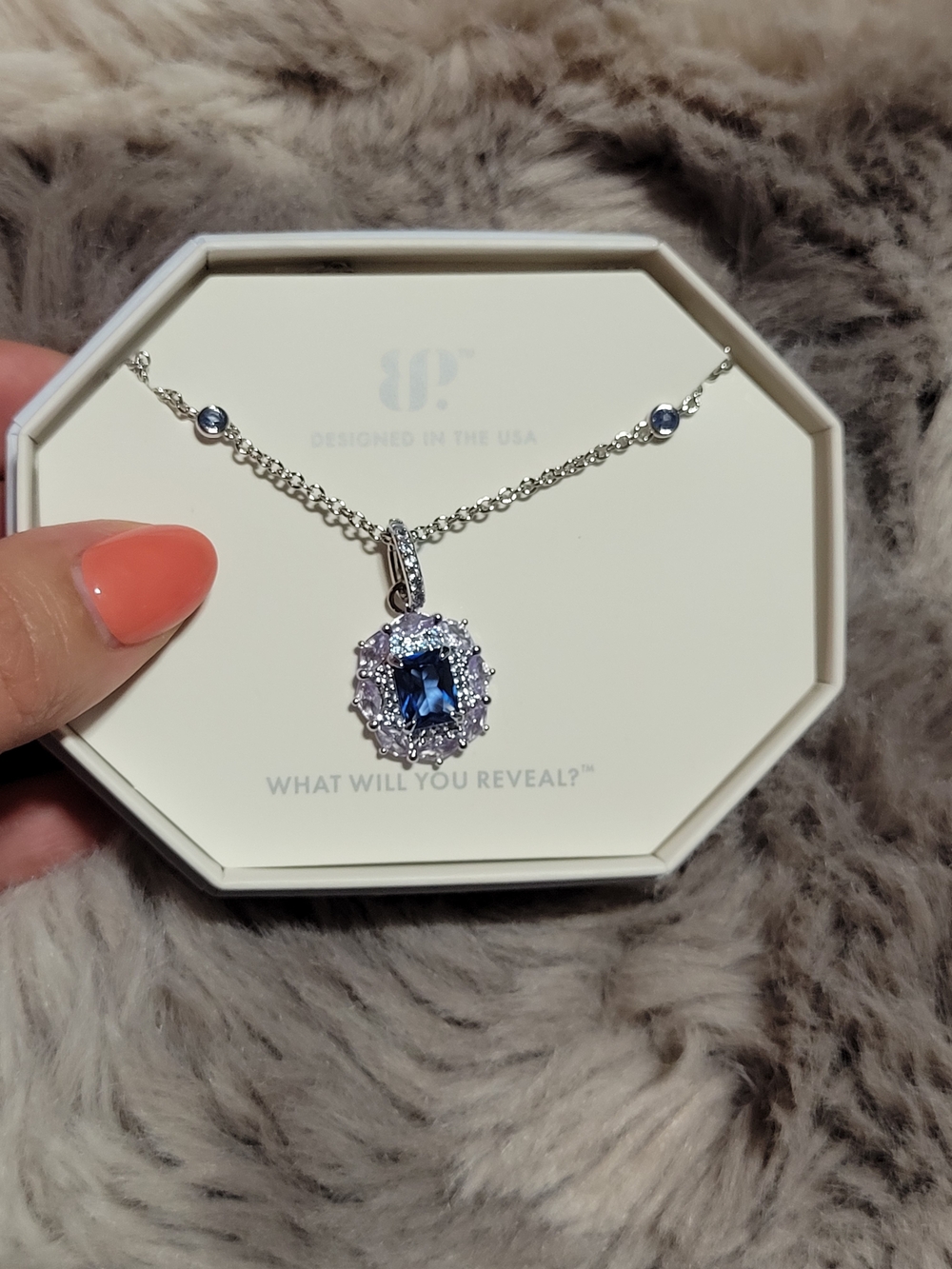 Blue Halo Pendant Necklace with Silver Chain